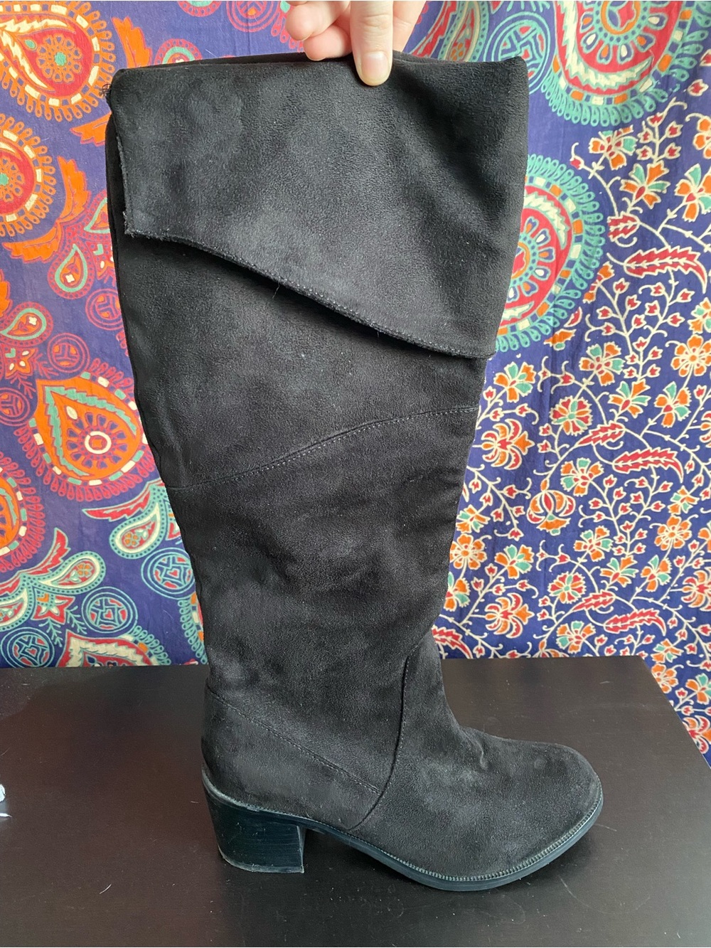Diba Black Suede Fold-Over Over-the-Knee Boots